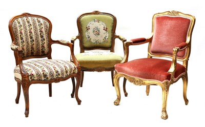 Lot 902 - Three Louis XV style armchairs