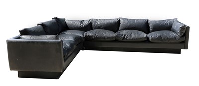 Lot 321 - A Danish black leather corner settee
