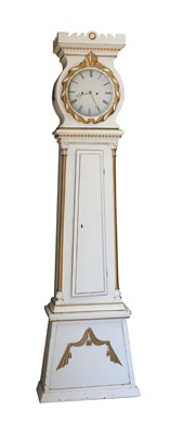 Lot 850 - A Danish white painted and gold highlighted longcase clock