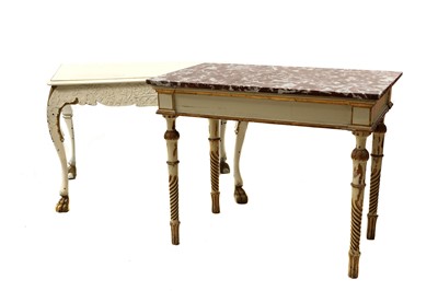 Lot 818 - Two painted console tables, modern