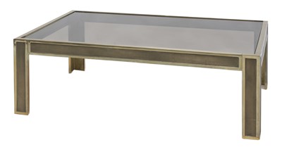 Lot 299 - A Peter Ghyczy brass and smoked glass coffee table