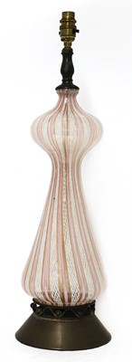 Lot 298 - A Murano glass aventurine and latticino table lamp