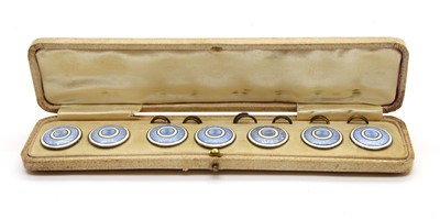 Lot 225 - A cased set of seven blue enamel studs/buttons