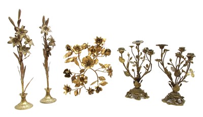 Lot 78B - A pair of French gilt brass three light table candelabra