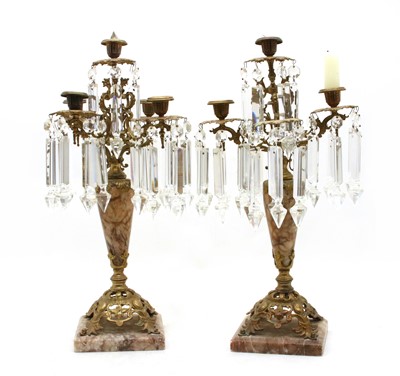 Lot 361 - A pair of 19th century French pink marble table lustres