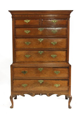 Lot 828 - An 18th Century and later walnut and mahogany crossbanded chest on stand