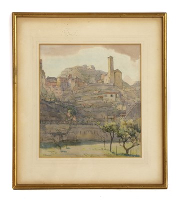 Lot 695 - E Barron (British, 20th Century), Italian hillside town