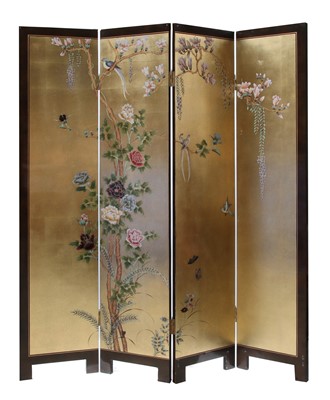 Lot 897A - A Japanese style lacquered three fold screen
