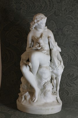 Lot 374 - A Parian figure group with deer
