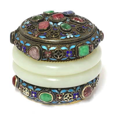 Lot 346 - A Chinese silver gilt and enamelled box and cover