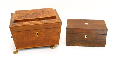Lot 238 - A Regency inlaid burr walnut tea caddy