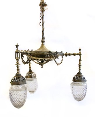 Lot 396 - A circular brass three branch electrolier