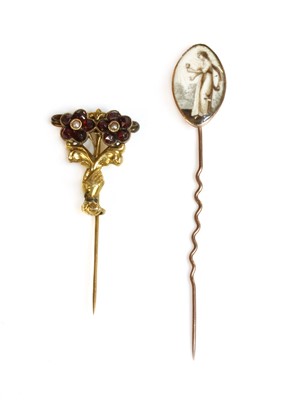 Lot 52 - A Georgian glazed memorial plaque mounted as a stick pin