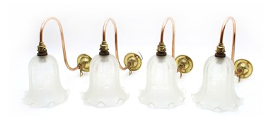 Lot 583 - A set of four brass and copper Edwardian gas lamps