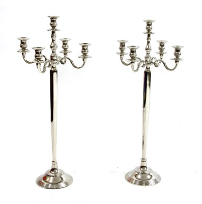 Lot 535 - A pair of contemporary large floor standing five branch candelabra