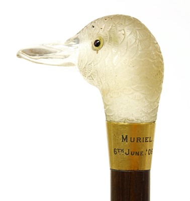 Lot 750 - A Brigg walking stick with glass duck's head handle