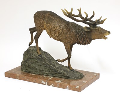Lot 745 - A large Austrian cold painted bronze figure of a roaring stag