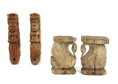 Lot 926 - A pair of Eastern carved wooden swan pedestals