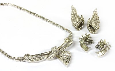 Lot 375 - A pair of white metal paste set clip earrings, by Mitchel Maer for Christian Dior