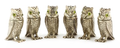 Lot 12 - A set of six modern cast silver owl pepperettes