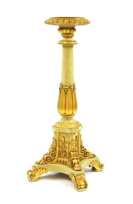Lot 250 - A Regency-style green painted and giltwood pedestal