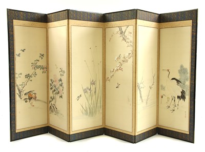 Lot 853 - Two Japanese painted and embroidered screens