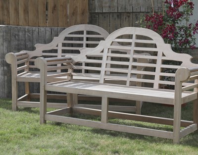 Lot 158 - A pair of teak Lutyens garden seats