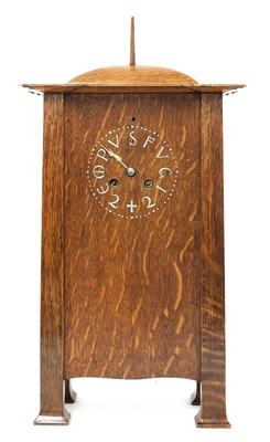 Lot 198 - A rare Arts and Crafts oak architectural clock, designed by CFA Voysey, c. 1902