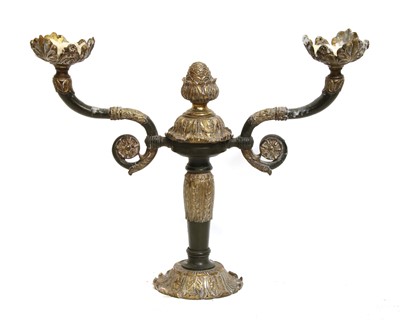 Lot 57 - A near pair of bronze and gilt bronze two light wall lights