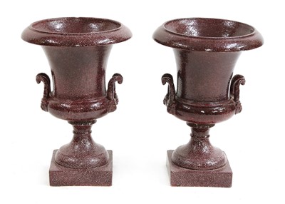 Lot 706 - A pair of faux porphyry terracotta urns