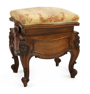 Lot 392 - A French walnut adjustable piano stool