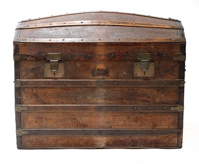 Lot 147 - A Victorian leather and slatted dome-topped box