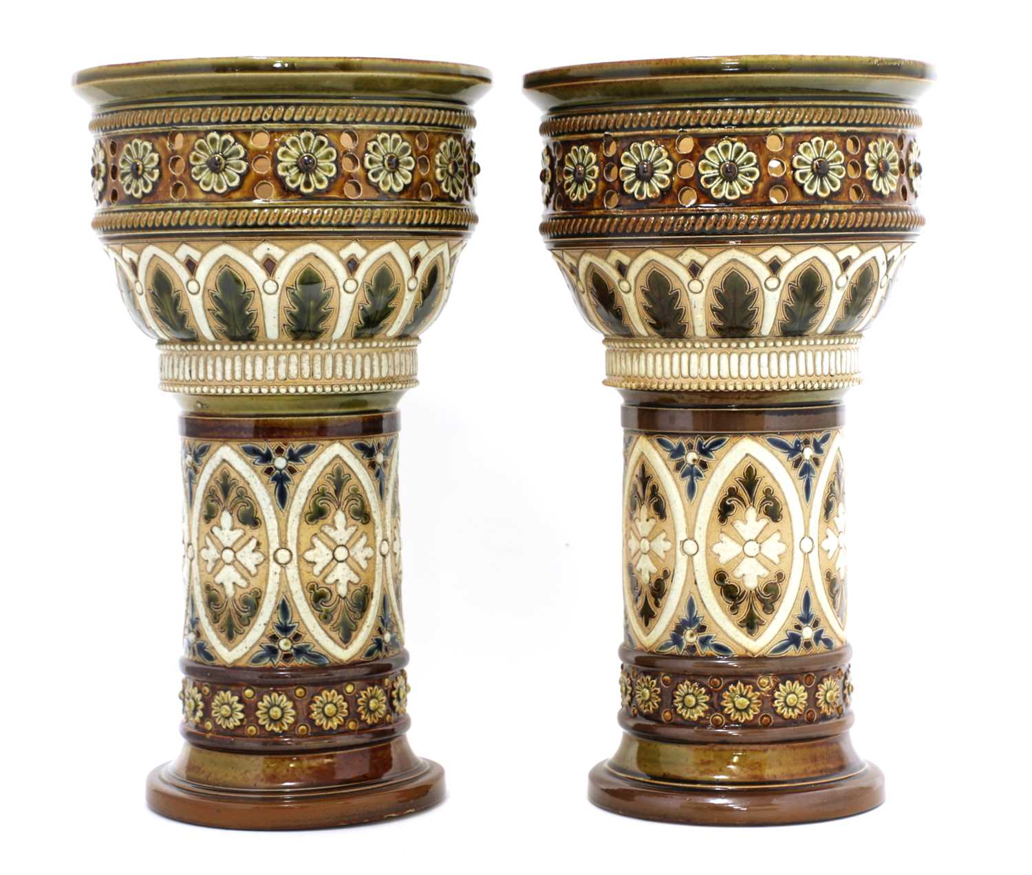 Lot 51 - Two Doulton Lambeth stoneware conservatory incense burners