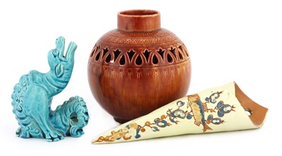 Lot 61 - A Burmantofts faience turquoise dragon spoon warm