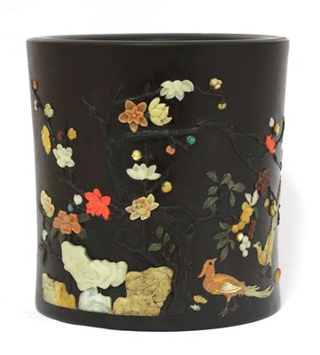 Lot 352 - A Chinese wood brush pot