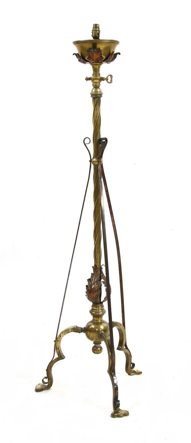 Lot 20 - An Arts and Crafts brass and copper-mounted standard lamp