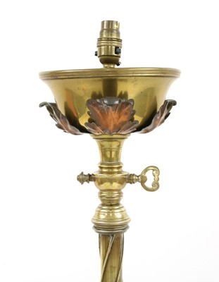 Lot 20 - An Arts and Crafts brass and copper-mounted standard lamp
