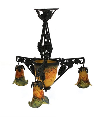 Lot 238 - An Art Deco-style wrought iron three-branch electrolier