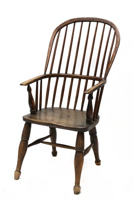 Lot 125 - An ash high hoop back Windsor chair
