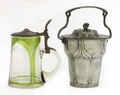 Lot 14 - A Secessionist pewter-mounted glass tankard