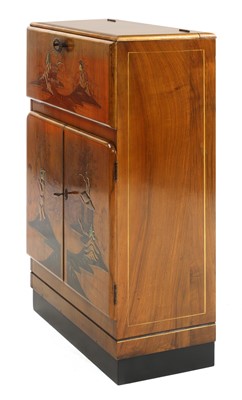 Lot 349 - An Art Deco walnut and chinoiserie-decorated cabinet
