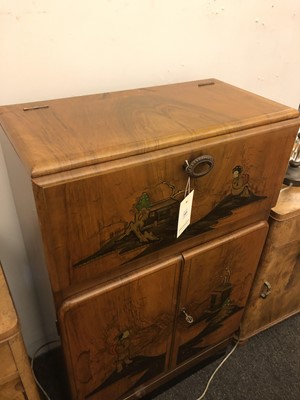 Lot 349 - An Art Deco walnut and chinoiserie-decorated cabinet