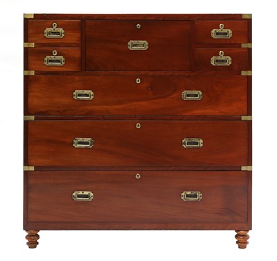 Lot 297 - A mahogany campaign secretaire chest