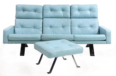 Lot 384 - A blue leather settee