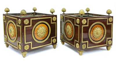 Lot 284 - A pair of mahogany, satinwood and ormolu-mounted jardinières