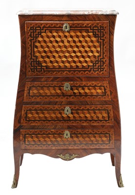 Lot 221 - A good French bombé figured walnut secretaire