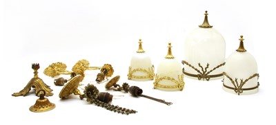 Lot 403 - An opaque glass and gilt metal hanging light shade