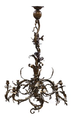 Lot 237 - A pair of French rococo-style gilt-bronze eight-light chandeliers