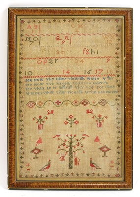 Lot 102 - A Queen Anne banded needlework sampler