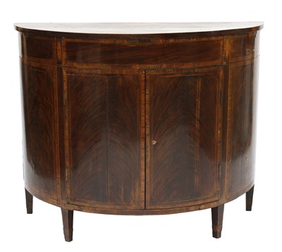 Lot 937 - A George III strung, inlaid and crossbanded mahogany demilune cabinet